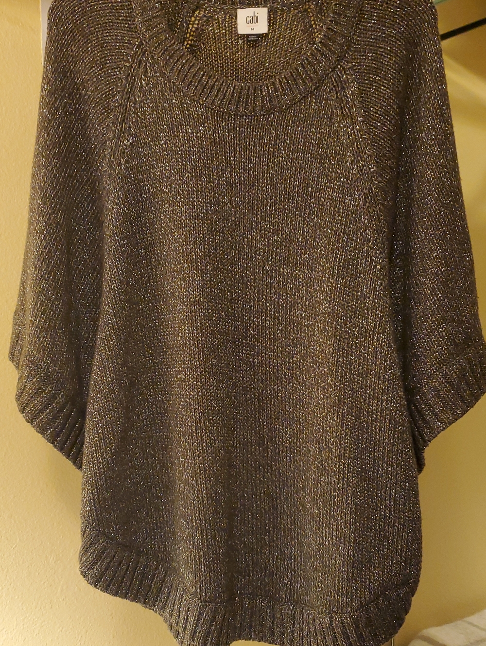 CAbi Metallic Charcoal Short-Sleeve Crew Sweater Sz Med/lrg